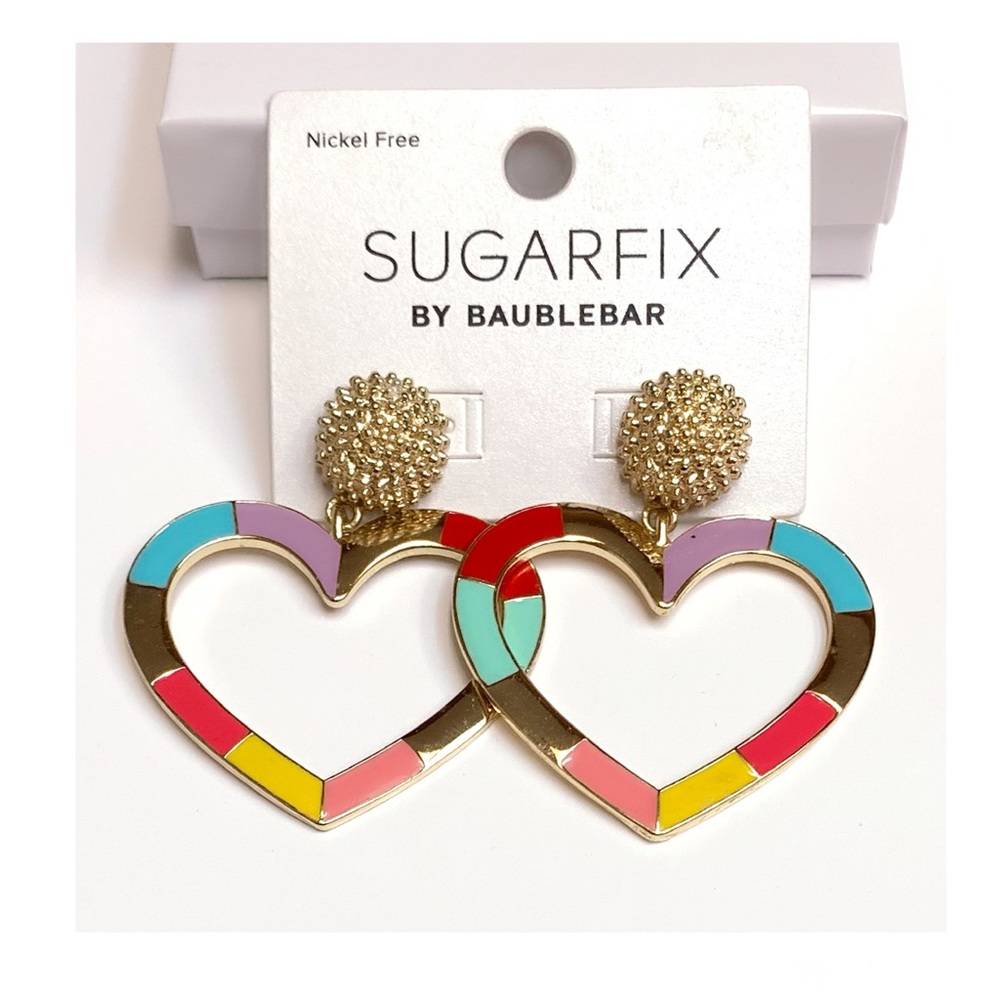 NWT Sugarfix by BaubleBar Gold Tone Colorful Enamel Heart Drop Earrings